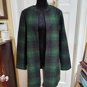 Max Studio Green and Black Plaid Cardigan - Size M